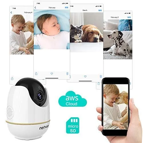 1080P Pet Camera, Home Camera 2 Way Audio, Baby Monitor Night Vision, Motion Detection, Compatible with Alexa Echo Show, Indoor Camera, Security Camera, Baby Camera with Cloud Storage