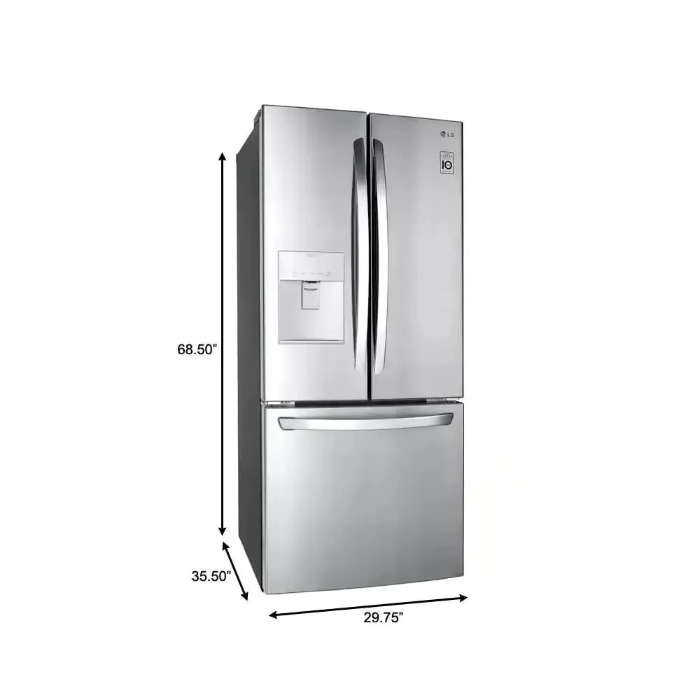 30 In. W 22 Cu. Ft. French Door Refrigerator with Water Dispenser in Stainless Steel
