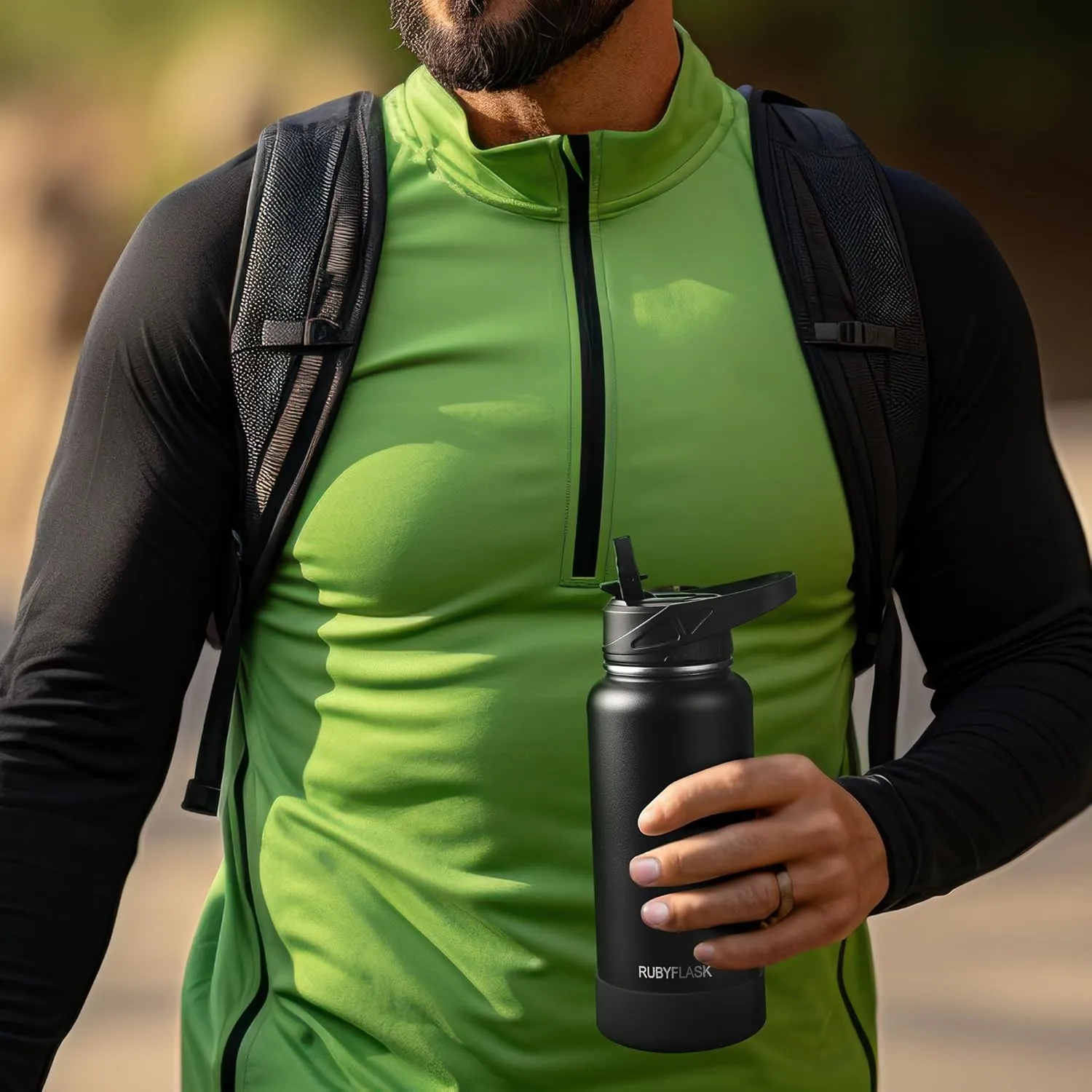 32oz Insulated Water Bottle with Straw, Stainless Steel Metal Vacuum Water Flask, Large Thermos Water bottle with Leakproof 3 Lids for Travel, Camping, Gym Sports Indigo Black