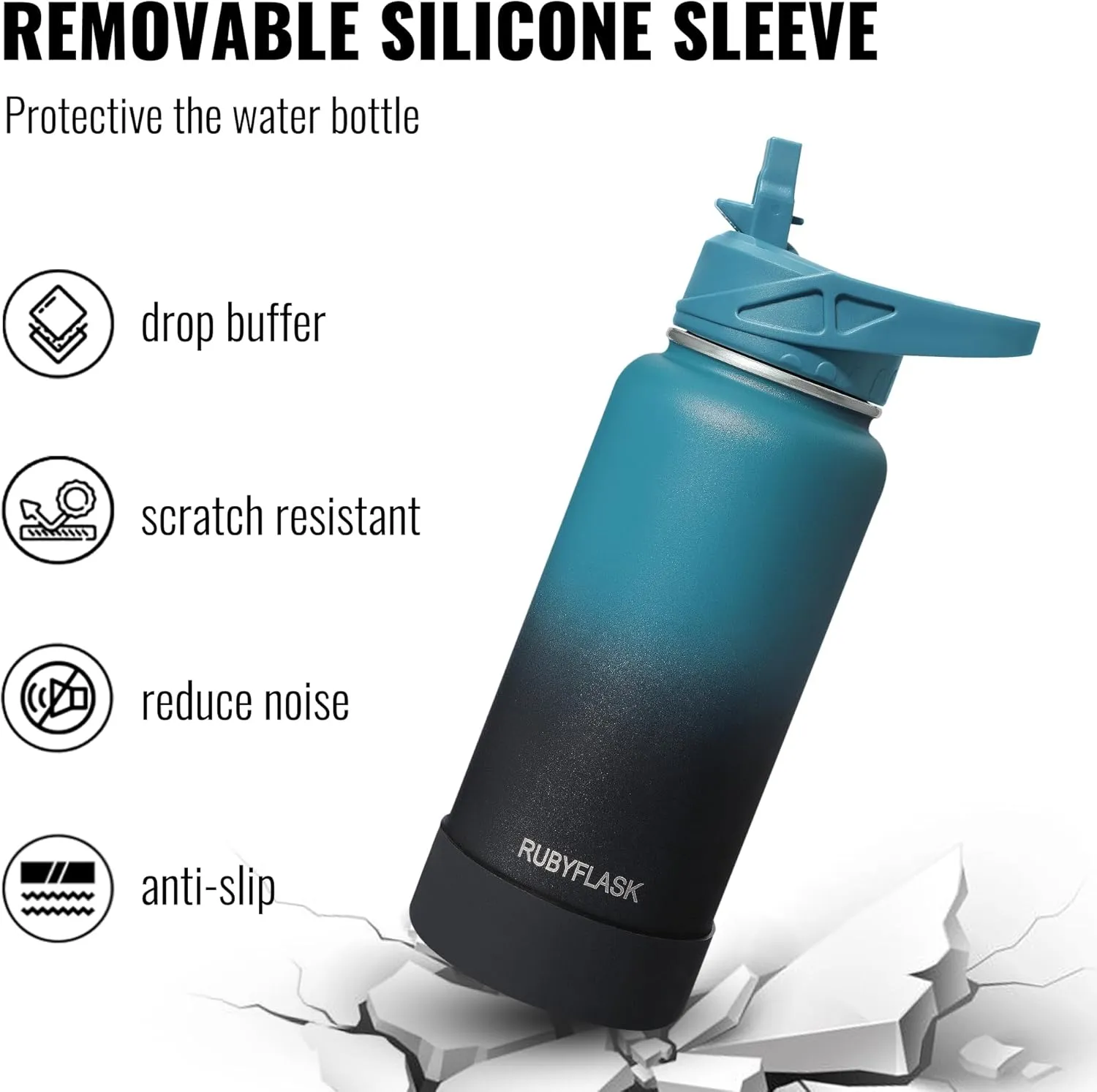 32oz Insulated Water Bottle with Straw, Stainless Steel Metal Vacuum Water Flask, Large Thermos Water bottle with Leakproof 3 Lids for Travel, Camping, Gym Sports Indigo Black