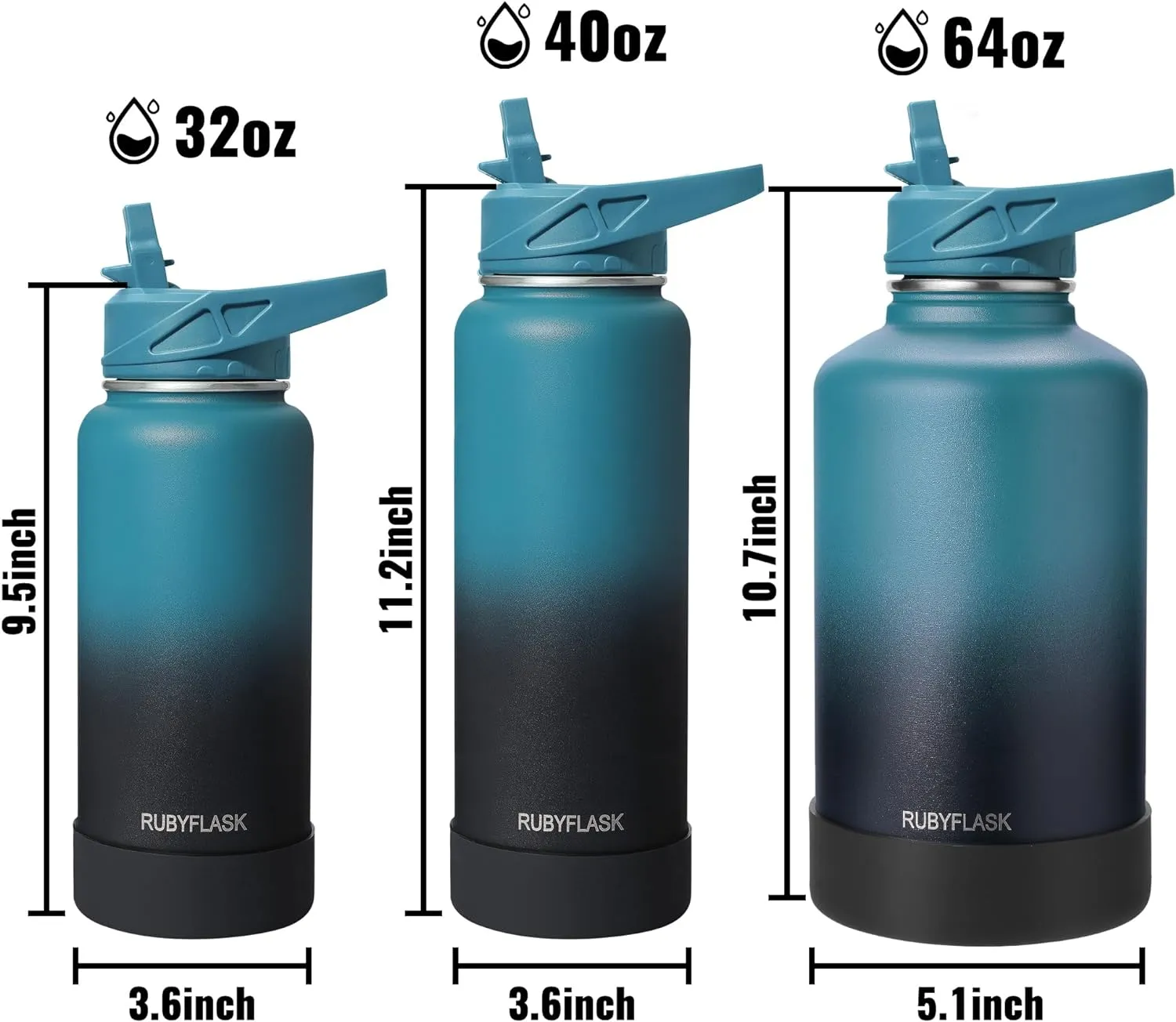 32oz Insulated Water Bottle with Straw, Stainless Steel Metal Vacuum Water Flask, Large Thermos Water bottle with Leakproof 3 Lids for Travel, Camping, Gym Sports Indigo Black