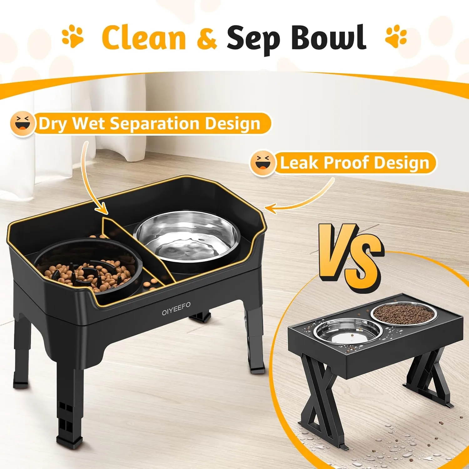 4 in 1 Large Elevated Dog Bowls: 4 Adjustable Height Raised Dog Bowl Stand with Mess Proof Design - Slow Feeder Licking Plate with 2 * 53oz Food Bowls