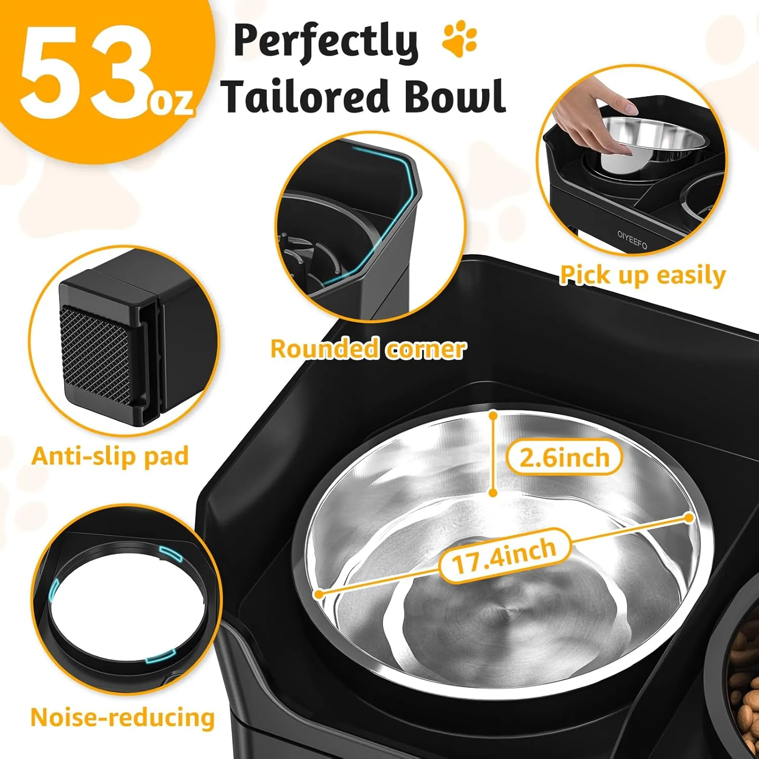 4 in 1 Large Elevated Dog Bowls: 4 Adjustable Height Raised Dog Bowl Stand with Mess Proof Design - Slow Feeder Licking Plate with 2 * 53oz Food Bowls