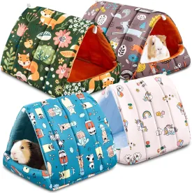 4 Pcs Guinea Pig Hideout, Guinea Pig Bed Tunnel, Rabbit Washable Small House Cage Accessories for Bunny Hedgehog Mouse Chinchillas Hamsters Ferrets Bearded Dragons Rats (Forest,9.8 in)