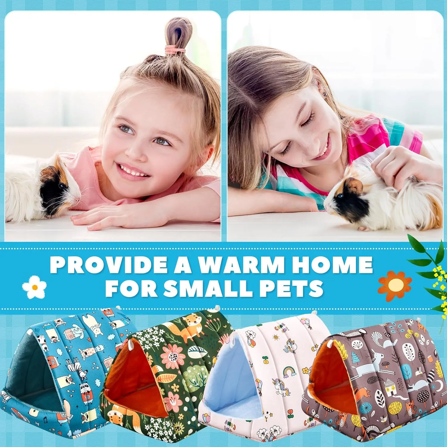 4 Pcs Guinea Pig Hideout, Guinea Pig Bed Tunnel, Rabbit Washable Small House Cage Accessories for Bunny Hedgehog Mouse Chinchillas Hamsters Ferrets Bearded Dragons Rats (Forest,9.8 in)
