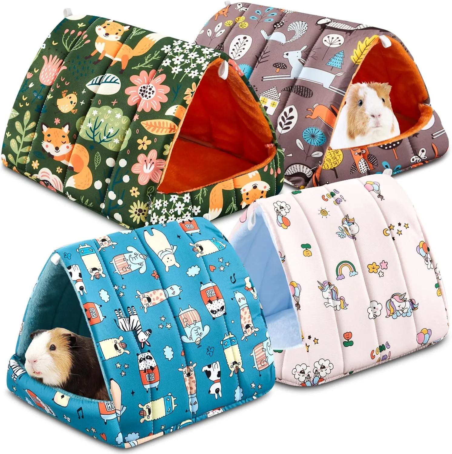 4 Pcs Guinea Pig Hideout, Guinea Pig Bed Tunnel, Rabbit Washable Small House Cage Accessories for Bunny Hedgehog Mouse Chinchillas Hamsters Ferrets Bearded Dragons Rats (Forest,9.8 in)