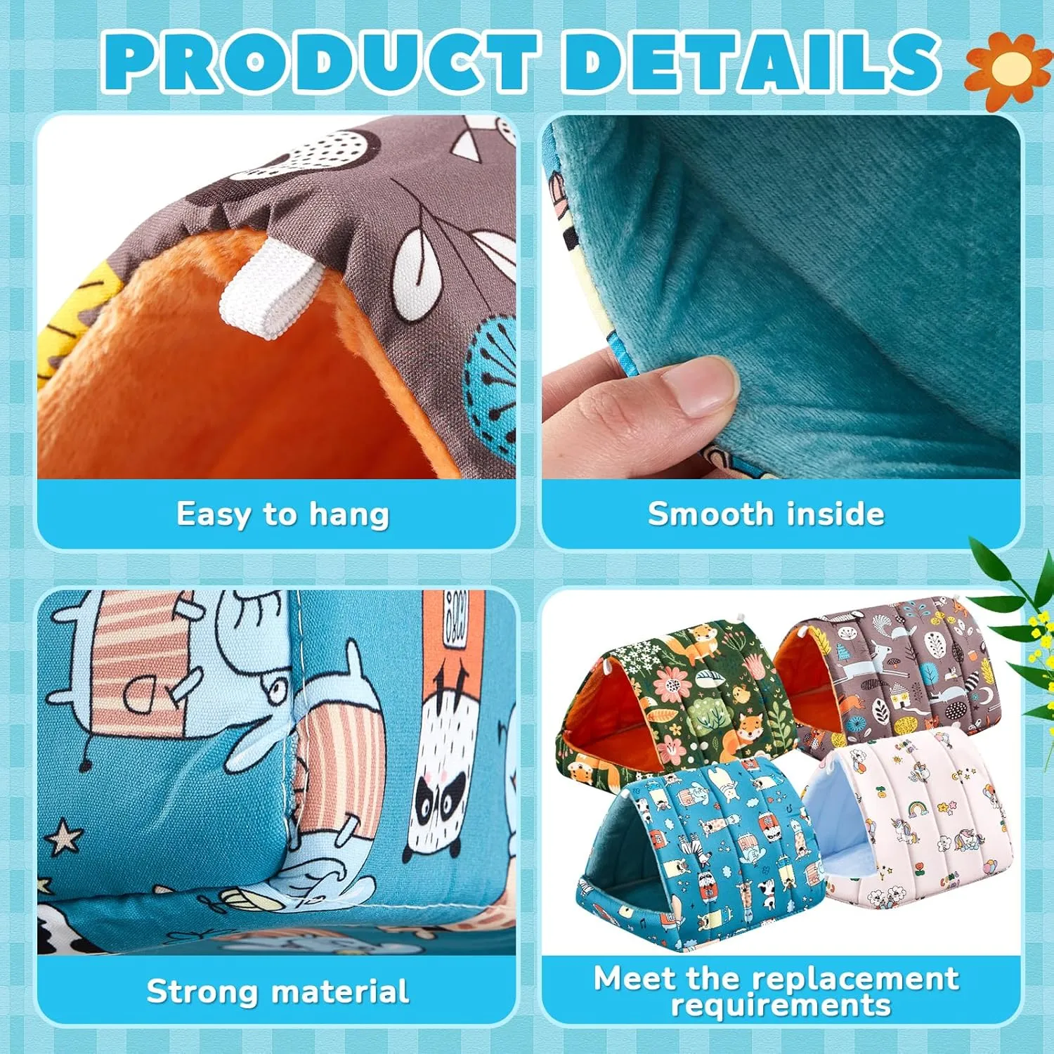 4 Pcs Guinea Pig Hideout, Guinea Pig Bed Tunnel, Rabbit Washable Small House Cage Accessories for Bunny Hedgehog Mouse Chinchillas Hamsters Ferrets Bearded Dragons Rats (Forest,9.8 in)