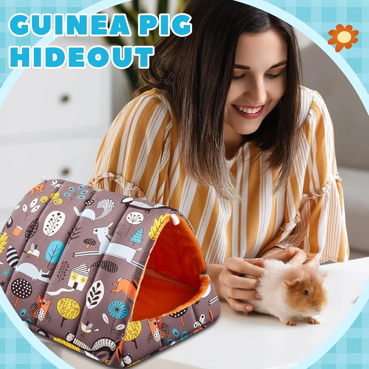 4 Pcs Guinea Pig Hideout, Guinea Pig Bed Tunnel, Rabbit Washable Small House Cage Accessories for Bunny Hedgehog Mouse Chinchillas Hamsters Ferrets Bearded Dragons Rats (Forest,9.8 in)