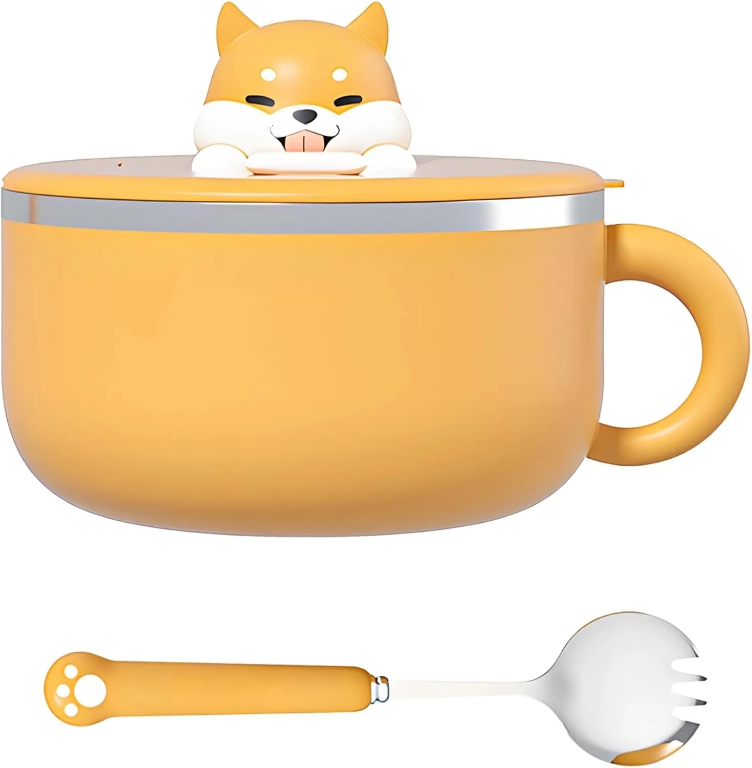 40 Oz Shiba Inu Ramen Bowl with Phone Stand Lid, Stainless Steel Insulated Noodle Bowl & Spork for Lunch & Travel