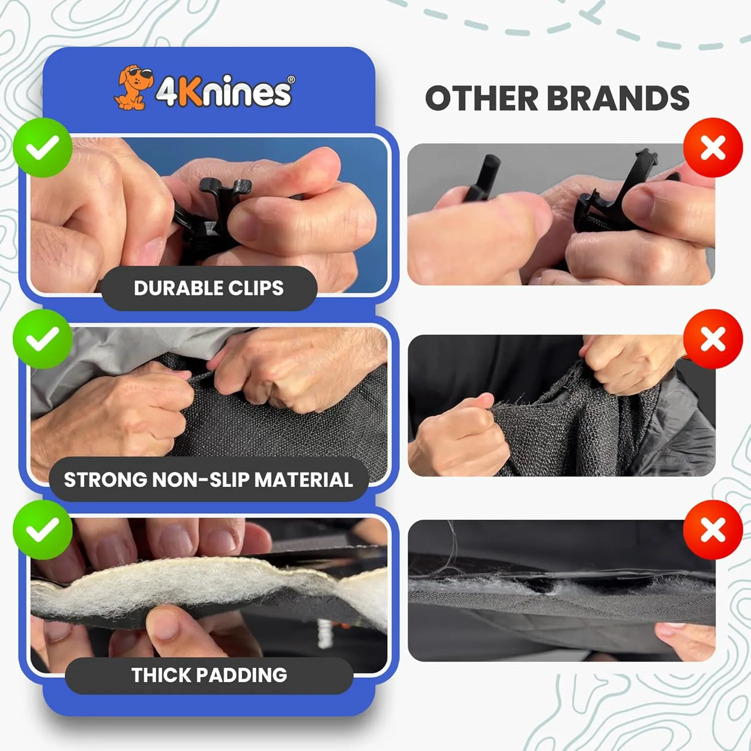 4Knines Hard Bottom Back Seat Extender for Dogs  Waterproof Dog Car Seat Cover  Heavy Duty Backseat Protector for Cars, SUVs, Trucks  Built-in EZ Open Door Protector (Patent Pending) Grey, Regular