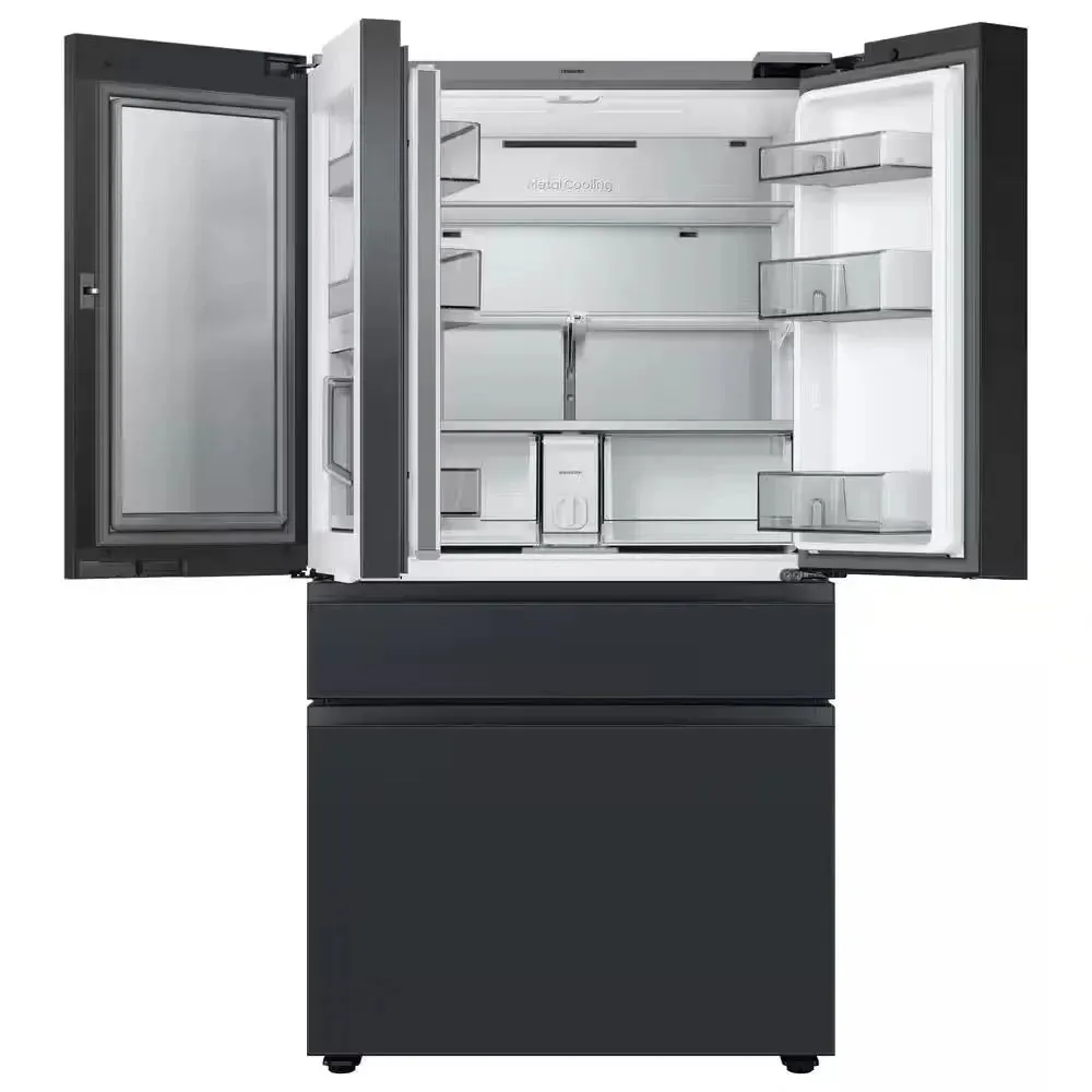 Bespoke 23 Cu. Ft. 4-Door French Door Smart Refrigerator with Family Hub in Charcoal Glass/Matte Black, Counter Depth