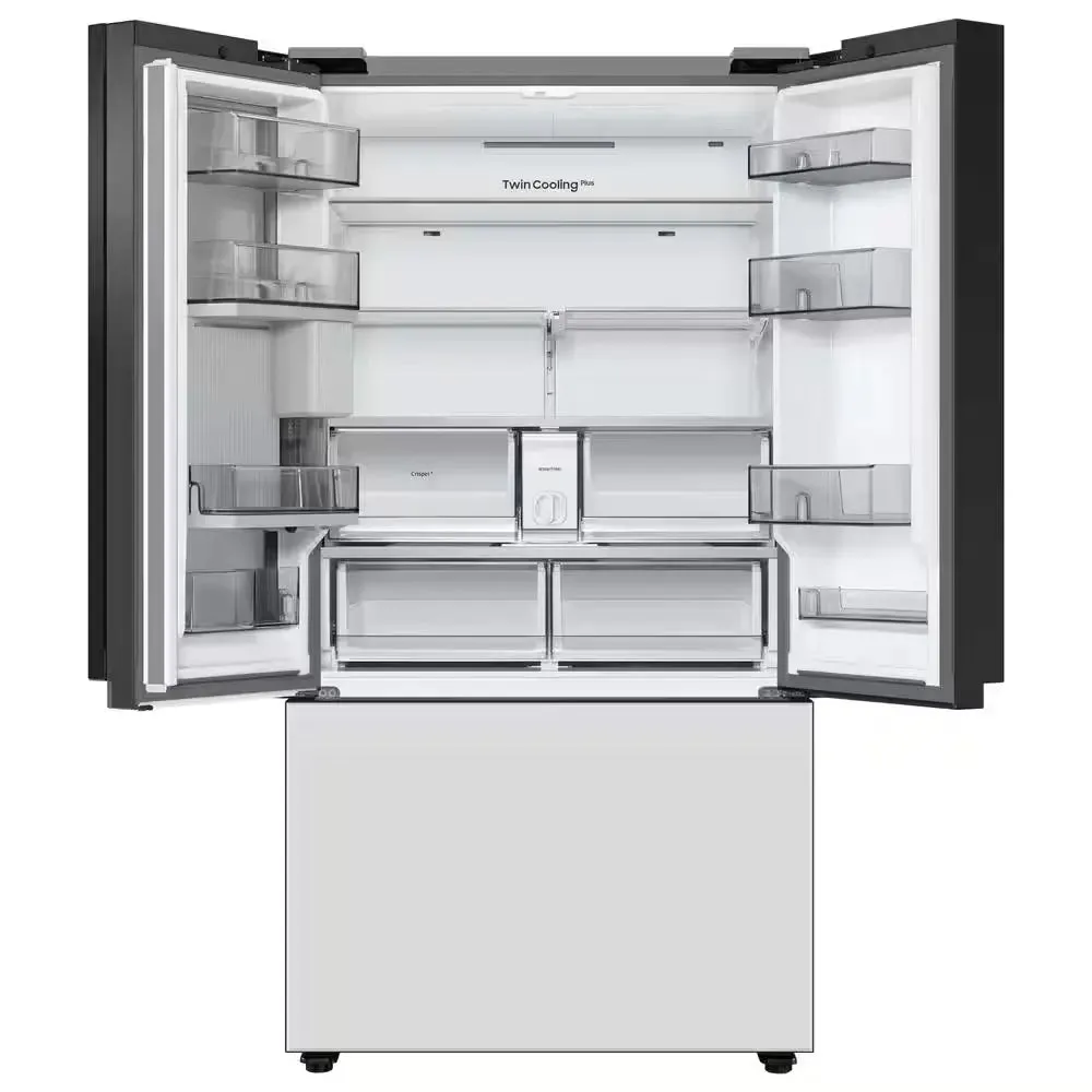 Bespoke 24 Cu. Ft. 3-Door French Door Smart Refrigerator with Beverage Center in White Glass, Counter Depth