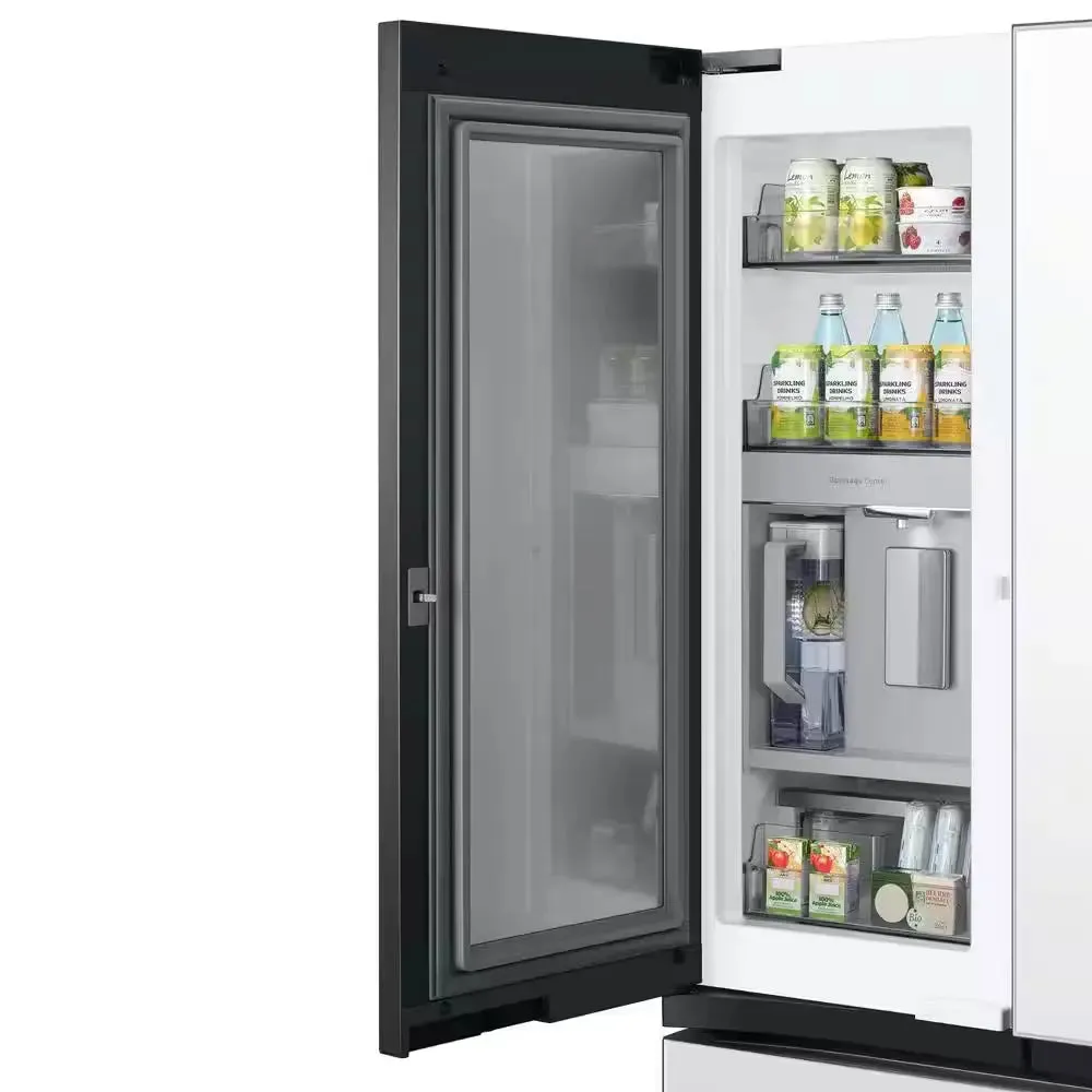 Bespoke 24 Cu. Ft. 3-Door French Door Smart Refrigerator with Beverage Center in White Glass, Counter Depth