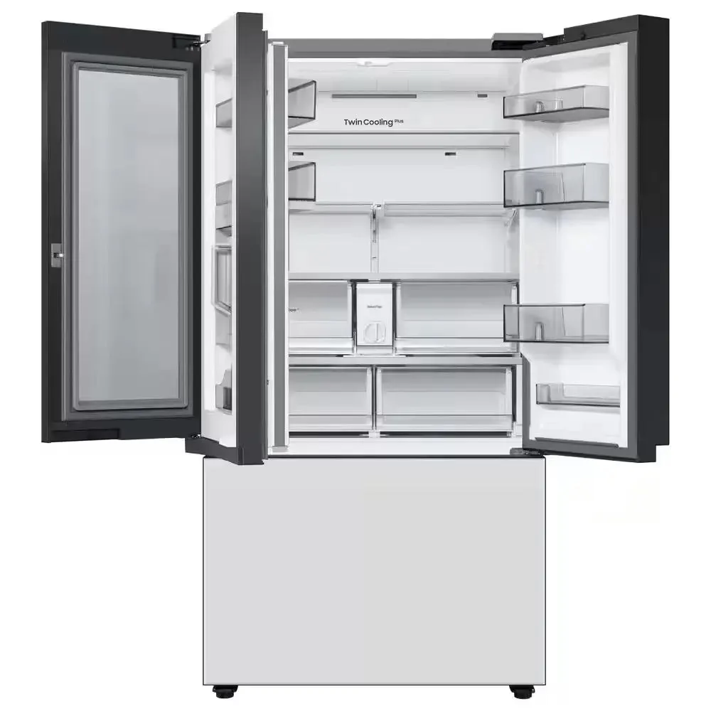 Bespoke 24 Cu. Ft. 3-Door French Door Smart Refrigerator with Beverage Center in White Glass, Counter Depth