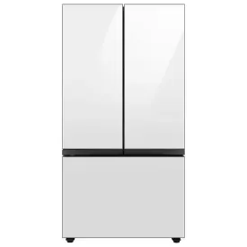 Bespoke 24 Cu. Ft. 3-Door French Door Smart Refrigerator with Beverage Center in White Glass, Counter Depth