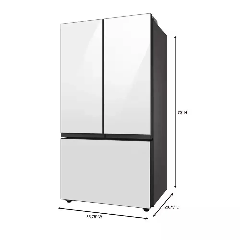 Bespoke 24 Cu. Ft. 3-Door French Door Smart Refrigerator with Beverage Center in White Glass, Counter Depth