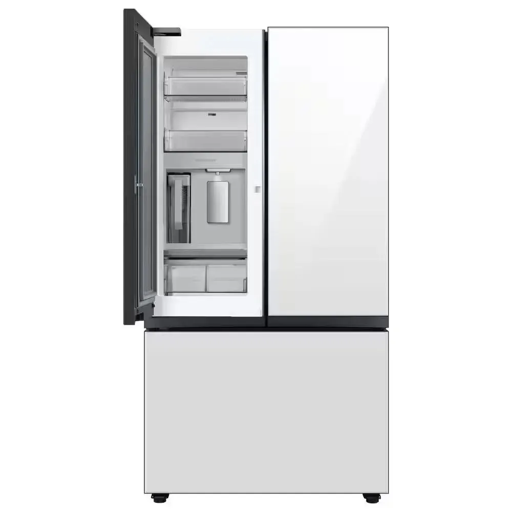 Bespoke 24 Cu. Ft. 3-Door French Door Smart Refrigerator with Beverage Center in White Glass, Counter Depth