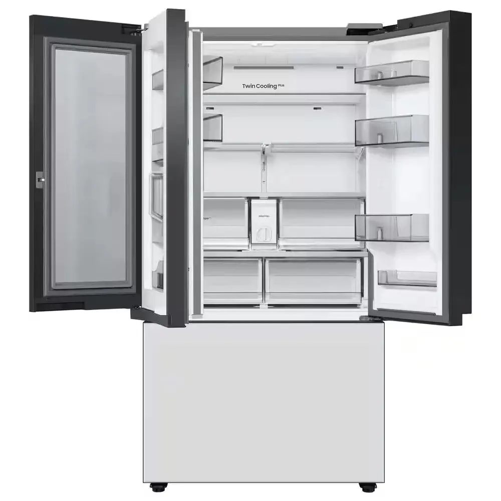 Bespoke 24 Cu. Ft. 3-Door French Door Smart Refrigerator with Beverage Center in White Glass, Counter Depth