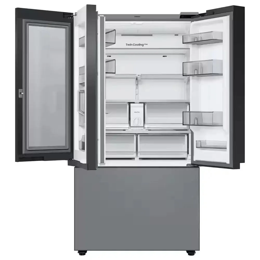 Bespoke 24 Cu. Ft. 3-Door French Door Smart Refrigerator with Family Hub in White Glass/Matt Grey Glass, Counter Depth