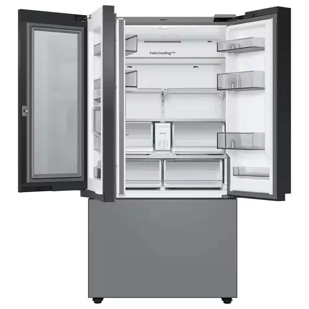 Bespoke 24 Cu. Ft. 3-Door French Door Smart Refrigerator with Family Hub in White Glass/Matt Grey Glass, Counter Depth