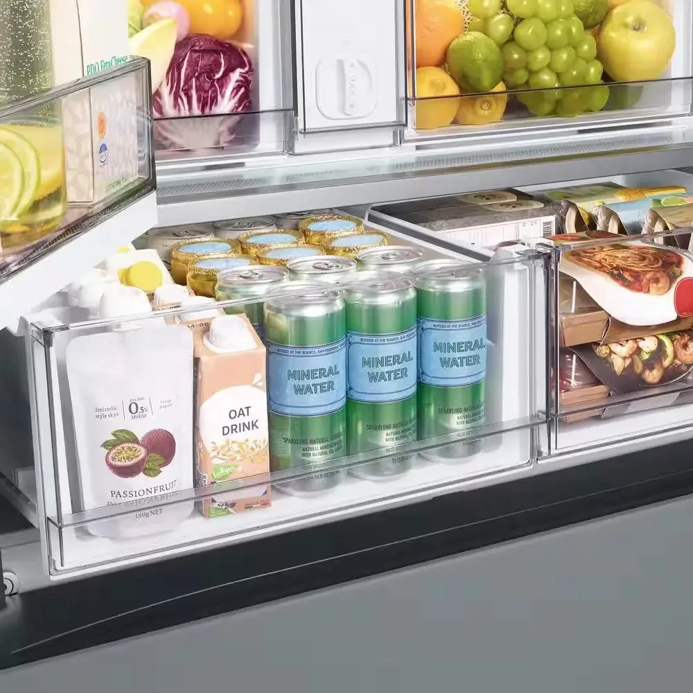 Bespoke 24 Cu. Ft. 3-Door French Door Smart Refrigerator with Family Hub in White Glass/Matt Grey Glass, Counter Depth
