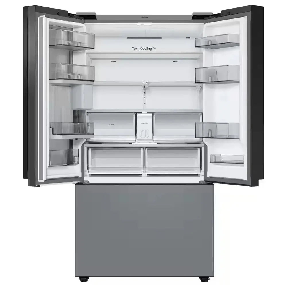 Bespoke 24 Cu. Ft. 3-Door French Door Smart Refrigerator with Family Hub in White Glass/Matt Grey Glass, Counter Depth