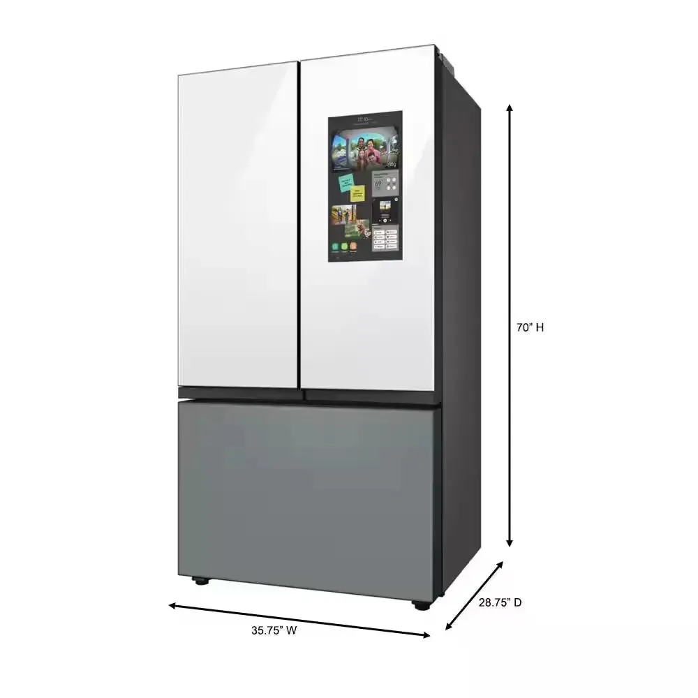 Bespoke 24 Cu. Ft. 3-Door French Door Smart Refrigerator with Family Hub in White Glass/Matt Grey Glass, Counter Depth