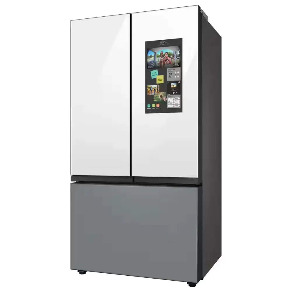 Bespoke 24 Cu. Ft. 3-Door French Door Smart Refrigerator with Family Hub in White Glass/Matt Grey Glass, Counter Depth