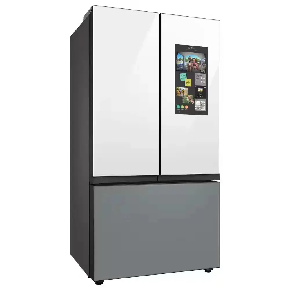 Bespoke 24 Cu. Ft. 3-Door French Door Smart Refrigerator with Family Hub in White Glass/Matt Grey Glass, Counter Depth