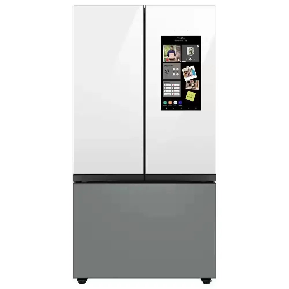 Bespoke 24 Cu. Ft. 3-Door French Door Smart Refrigerator with Family Hub in White Glass/Matt Grey Glass, Counter Depth