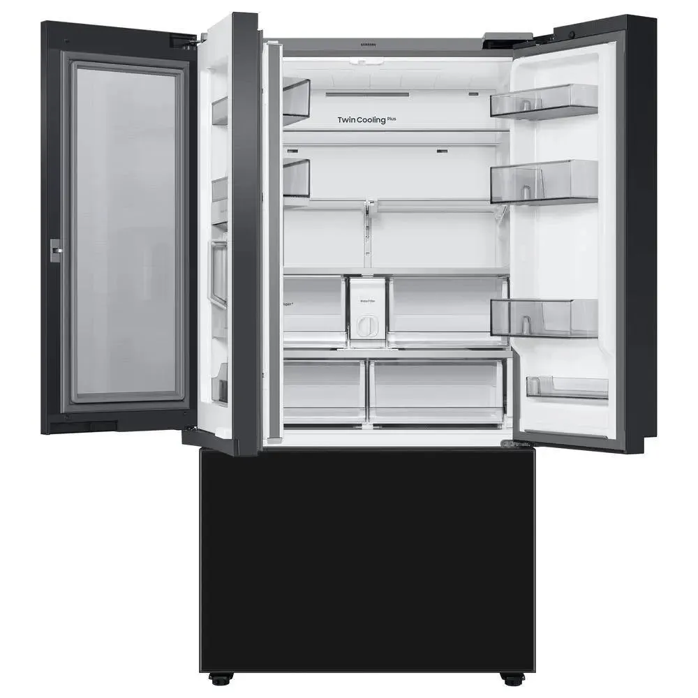 Bespoke 30 Cu Ft Customizable 3-Door French Door Smart Refrigerator with Charcoal Glass Family Hub Panel, Standard Depth