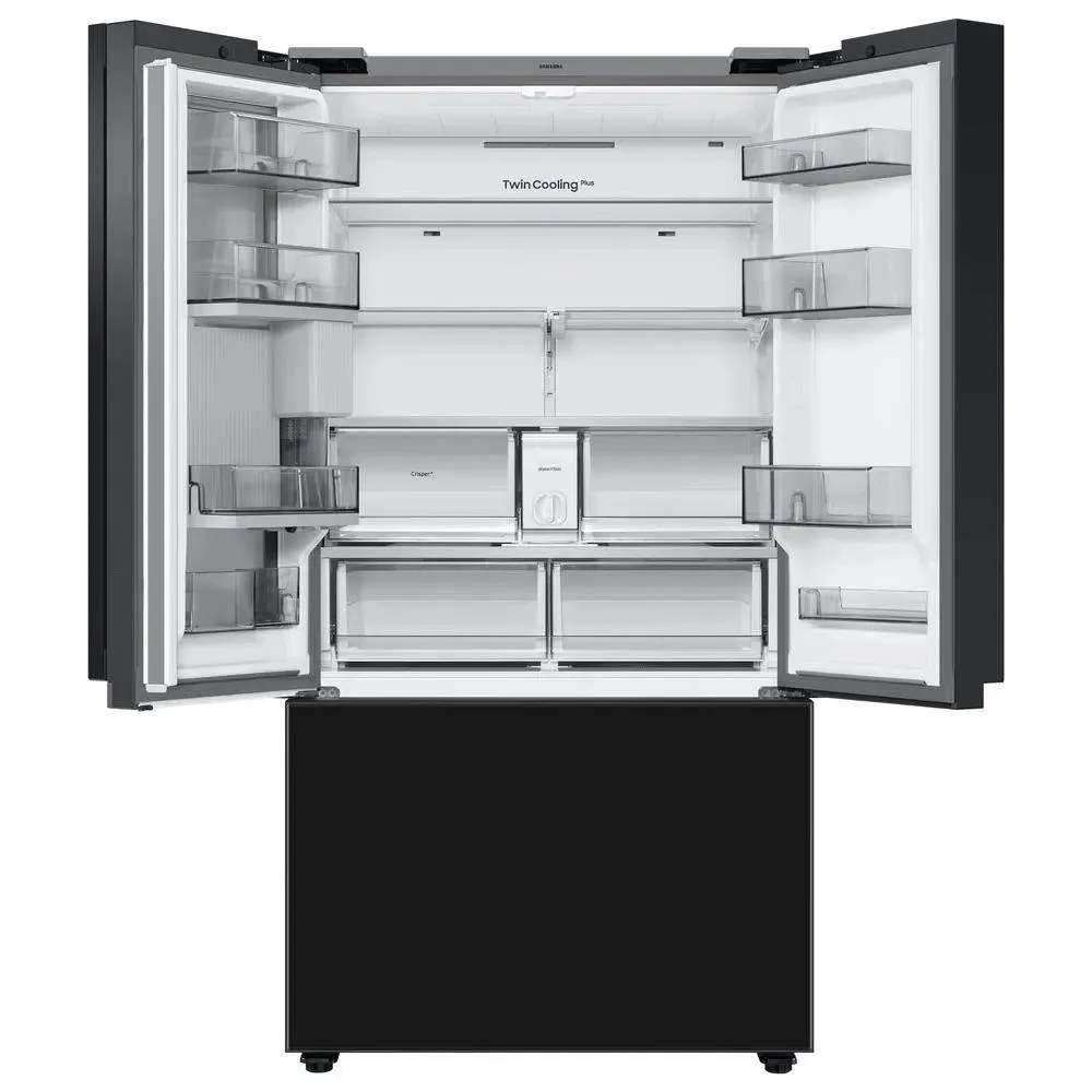 Bespoke 30 Cu Ft Customizable 3-Door French Door Smart Refrigerator with Charcoal Glass Family Hub Panel, Standard Depth