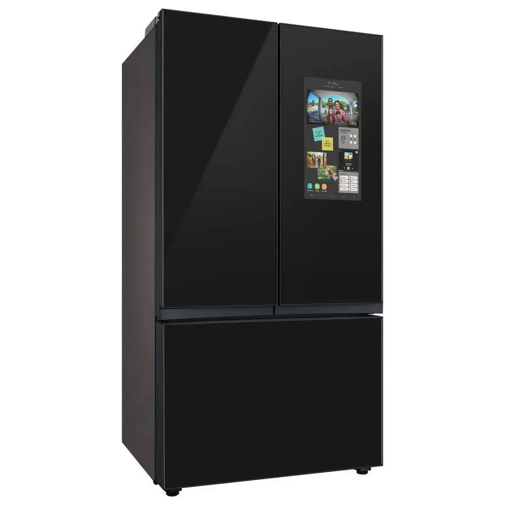 Bespoke 30 Cu Ft Customizable 3-Door French Door Smart Refrigerator with Charcoal Glass Family Hub Panel, Standard Depth