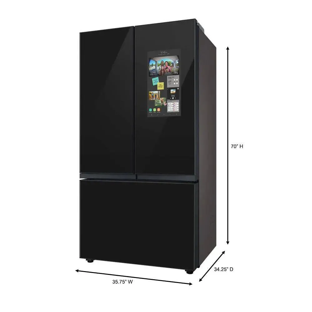 Bespoke 30 Cu Ft Customizable 3-Door French Door Smart Refrigerator with Charcoal Glass Family Hub Panel, Standard Depth
