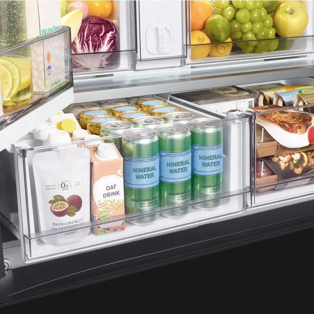 Bespoke 30 Cu Ft Customizable 3-Door French Door Smart Refrigerator with Charcoal Glass Family Hub Panel, Standard Depth