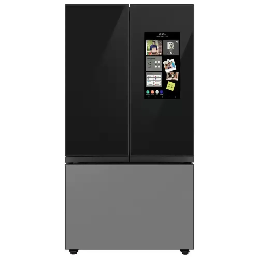 Bespoke 30 Cu Ft Customizable 3-Door French Door Smart Refrigerator with Charcoal Glass Family Hub Panel, Standard Depth