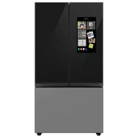 Bespoke 30 Cu Ft Customizable 3-Door French Door Smart Refrigerator with Charcoal Glass Family Hub Panel, Standard Depth