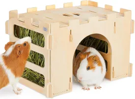 Bienbee Guinea Pig Hay Feeder, Wooden Rabbit Hay Feeder Guinea Pig Hideout Cage Accessories for Bunny Chinchilla Hamster Hedgehog Small Animals