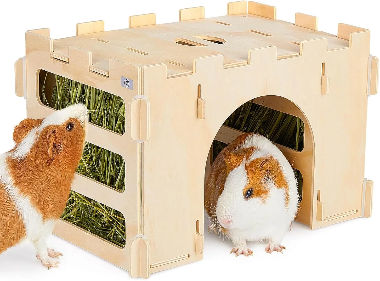 Bienbee Guinea Pig Hay Feeder, Wooden Rabbit Hay Feeder Guinea Pig Hideout Cage Accessories for Bunny Chinchilla Hamster Hedgehog Small Animals