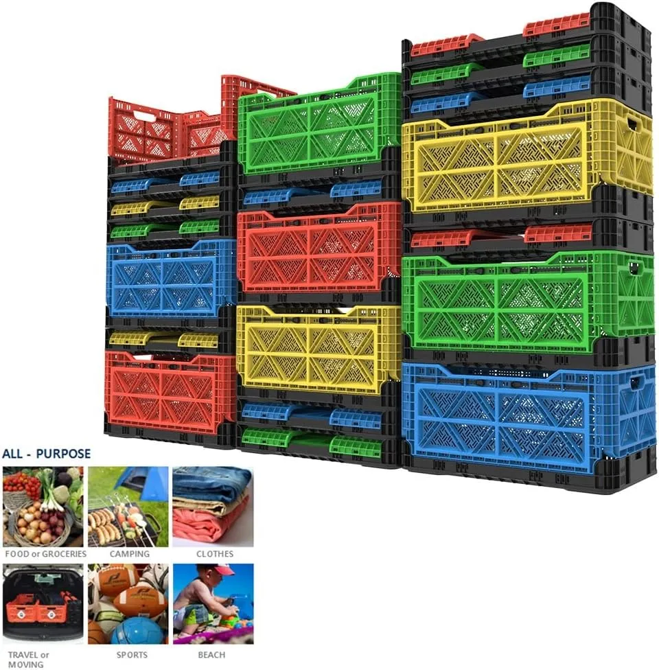 Bigant Heavy Duty Collapsible & Stackable Plastic Milk Crate - Snap Lock Foldable Industrial Garage Storage Bin Container Utility Tote Basket (Charcoal Gray, 1 Medium Crate)