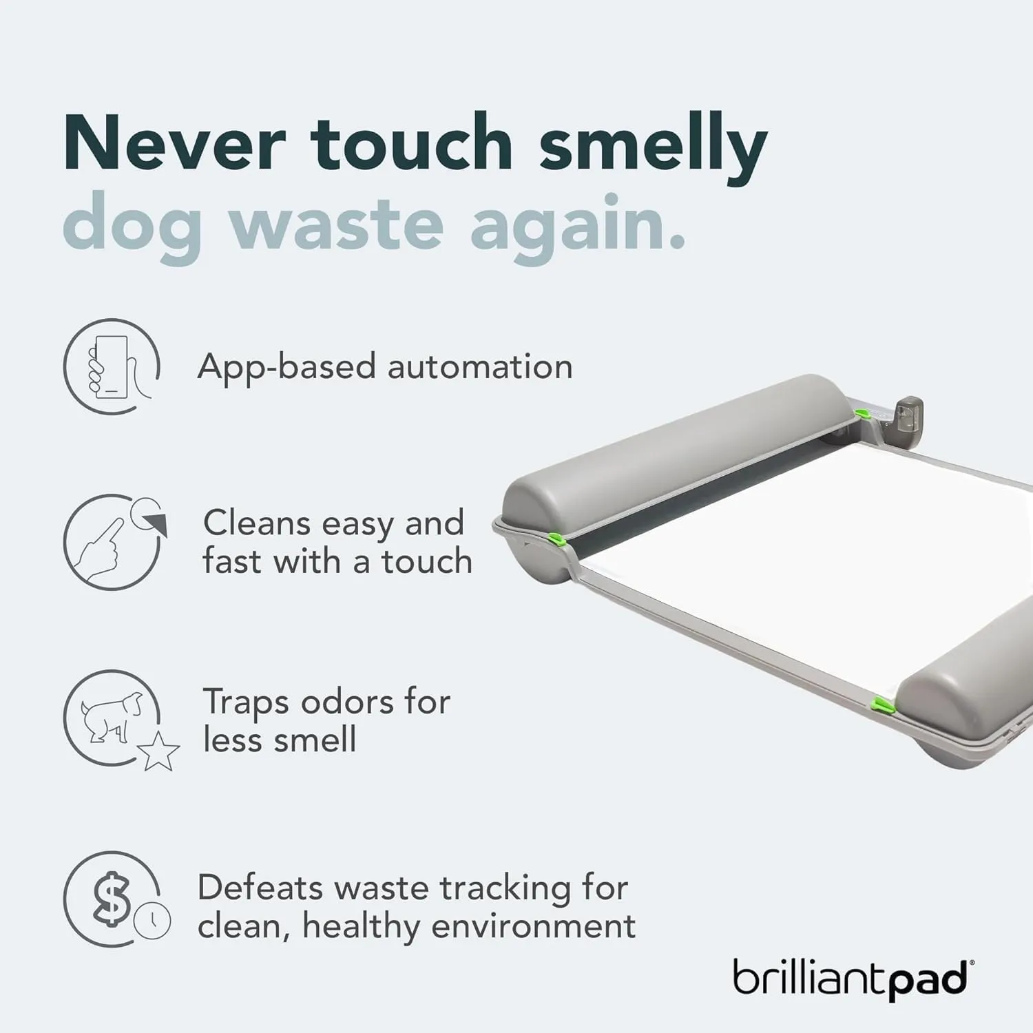 BrilliantPad Smart Indoor Dog Potty for Small Pets | Self Cleaning with Odor Control, AI Health Monitoring, Puppy Training Alternative to Grass Turf | Includes 1 Absorbent Pad Roll & Smartphone App