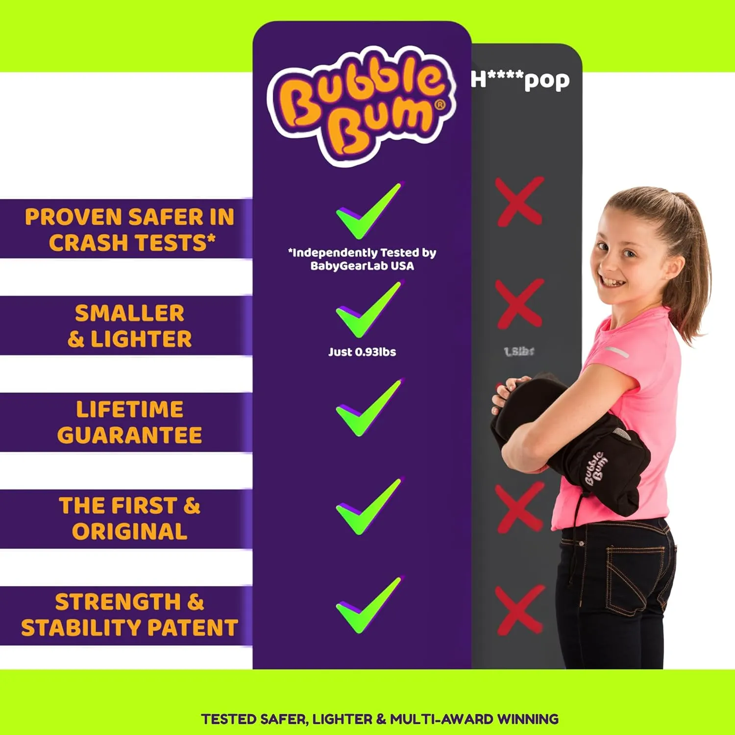 BubbleBum Inflatable Booster Car Seat  Foldable, Lightweight, Backless Travel Booster Seat for Kids, Portable Carseat for Toddler, Fits 3 Across, Compact for Uber - Ages 4-11 Year Old, - Black