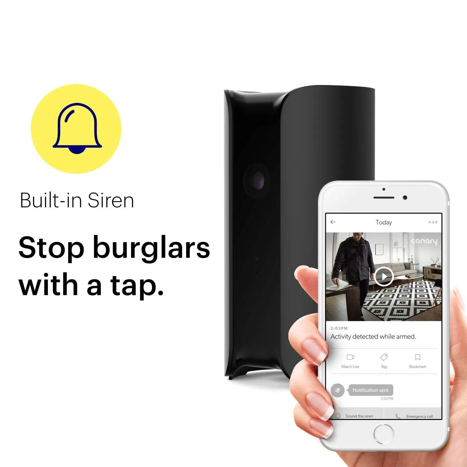 Canary Pro Black - Indoor Home Security Camera with Cloud | 90dB Siren | Air Monitor | 1080p IP WiFi Camera | Works with Alexa | Baby Monitor | Night Vision | Motion Detector | Pet Camera
