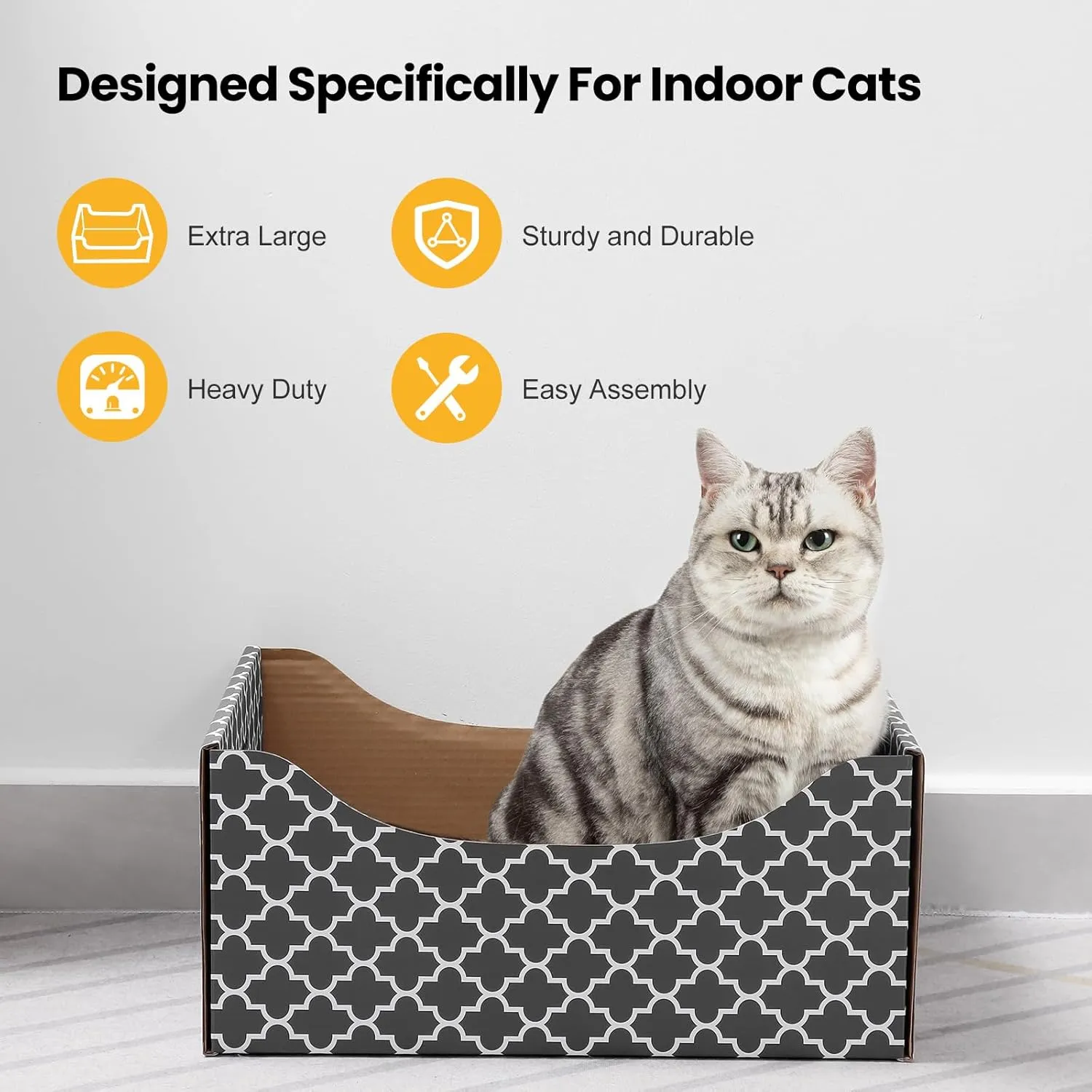 Cardboard Cat Scratcher Box with 3PCS Extra-Large Double-Sided Scratching Board, Heavy Duty Cat Scratcher Bed, Sturdy and Refillable, Ideal for Scratching and Sleeping, Premium House for Indoor Cats
