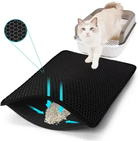 Cat Litter Mat, Kitty Litter Collector, Double Layered Honeycomb Design Waterproof, Anti Urine, Anti Slip, Easy to Clean, Limit Garbage (35"x24", Black)