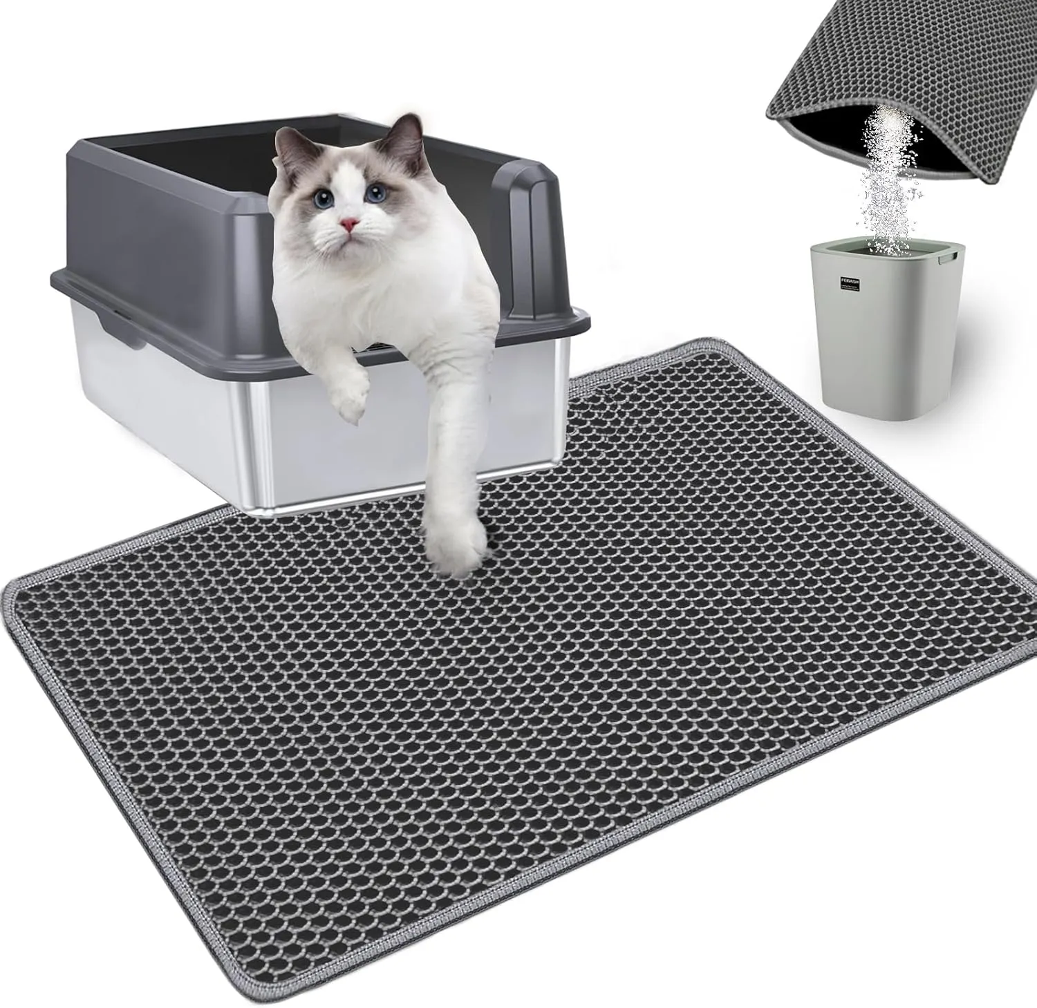 Cat Litter Mat [Upgraded Version] Double Layer Litter Trapping Mat Kitty Litter Box Mat 23.4x14.7 inch Water Proof Honeycomb Cat Litter Catching Mat