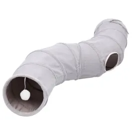 Cat Tunnel for Indoor Cats Collapsible Cat Toys Play Tube S Shape Cat Tunnel Grey Suede Pet Crinkle Tunnels with Ball