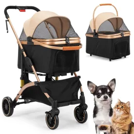 Coziwow 4-Wheel Premium 3-in-1 Foldable Pet Stroller for Small Medium Dogs With Detachable Carrier, Jogging Cat Travel, Black   Gold