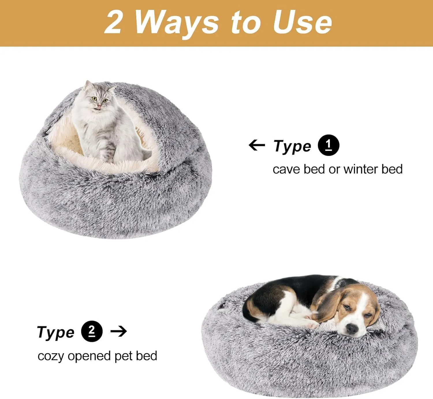 Cozy Nook Pet Bed for Dogs or Cats - Washable Cute Cat Bed, Anti-Slip Fits up to 12 lbs Pets(Grey, 20" x 20")