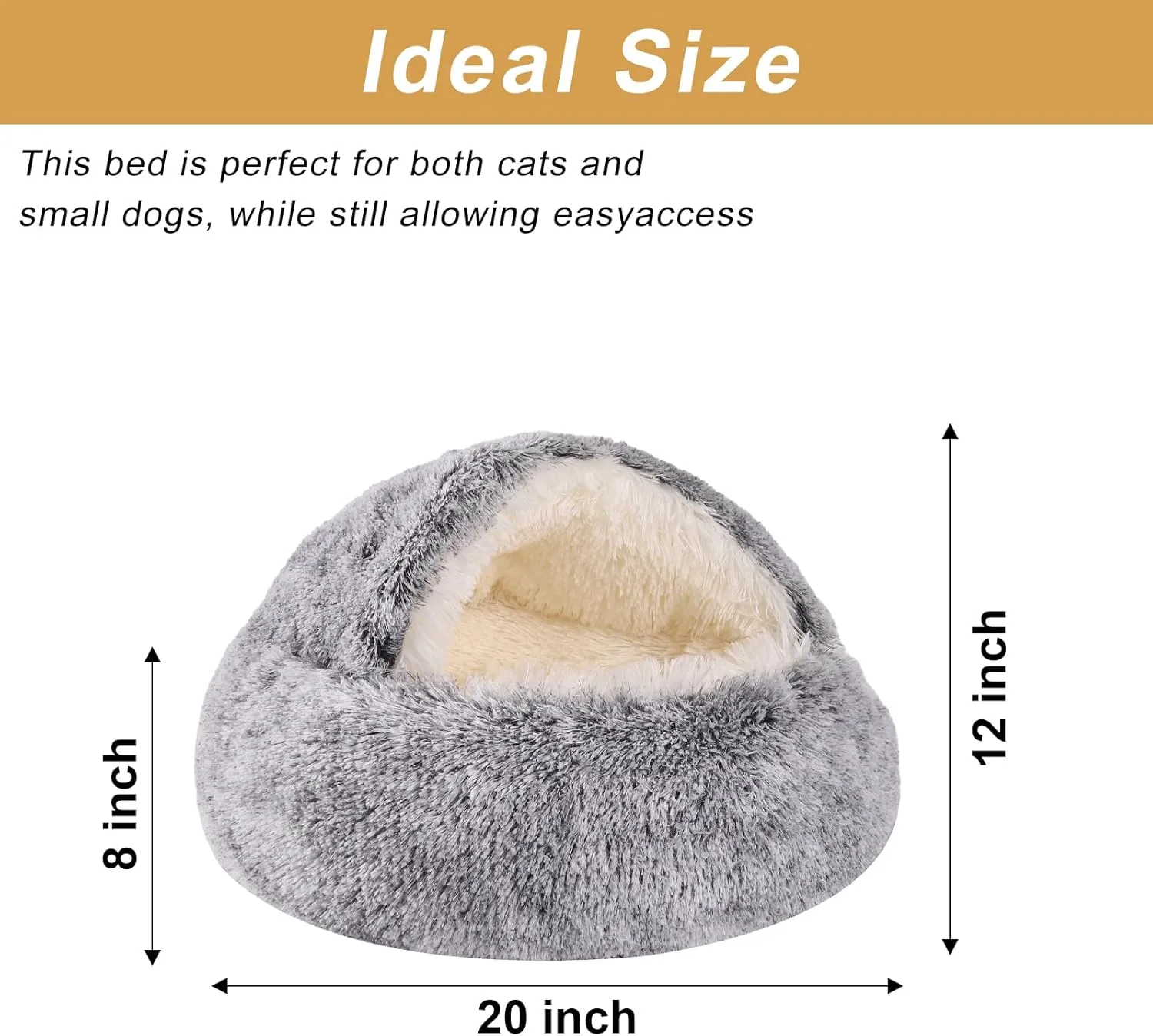 Cozy Nook Pet Bed for Dogs or Cats - Washable Cute Cat Bed, Anti-Slip Fits up to 12 lbs Pets(Grey, 20" x 20")